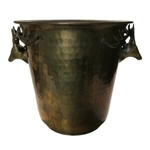 Vintage Brass Solid Ice Bucket Champagne Chiller Stag Deer Entertaining Unique